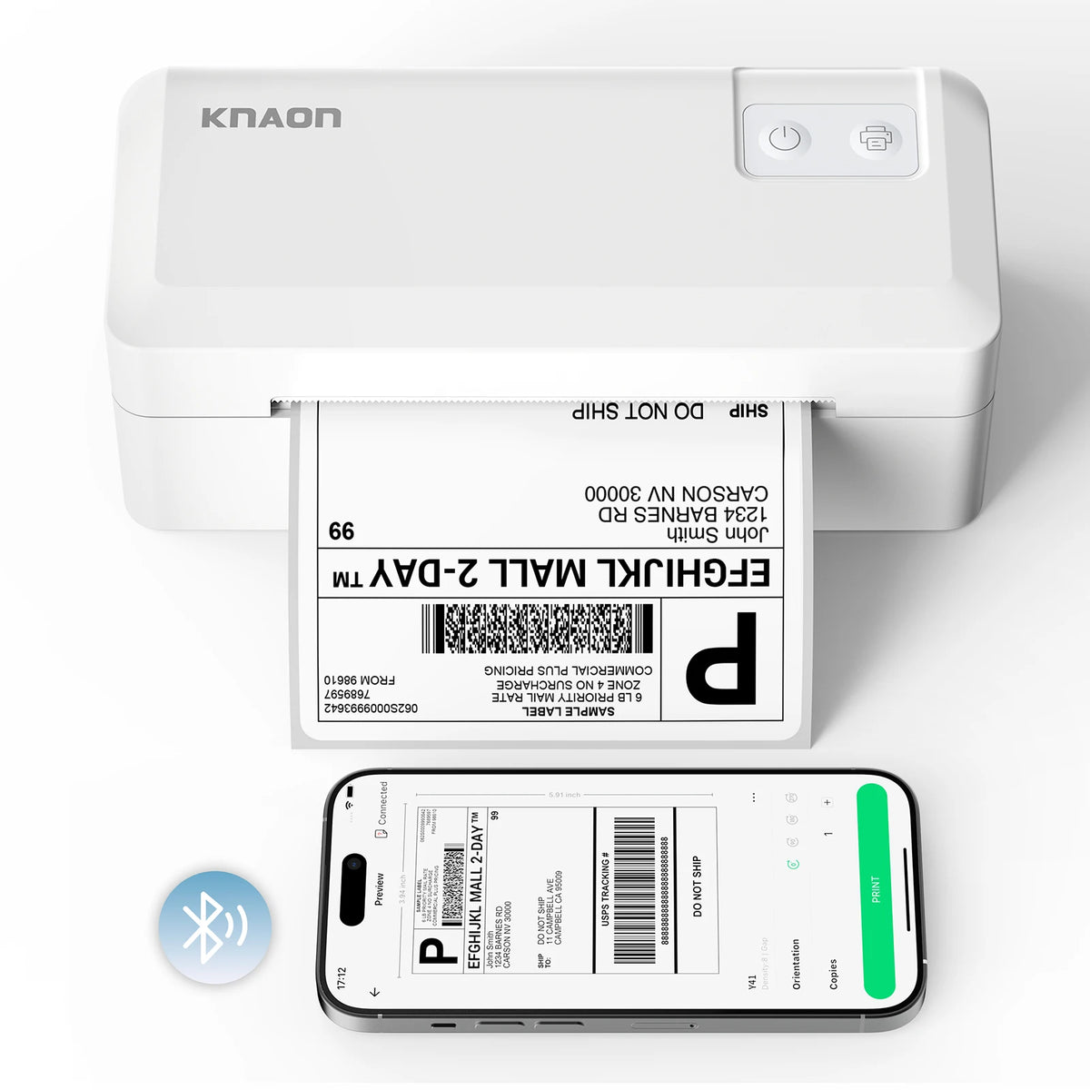 Knaon Thermal Shipping Label Printer, 4x6 Bluetooth Label Printer for Small Business and Home, Supports iPhone, Android, Windows, Mac, Chromebook