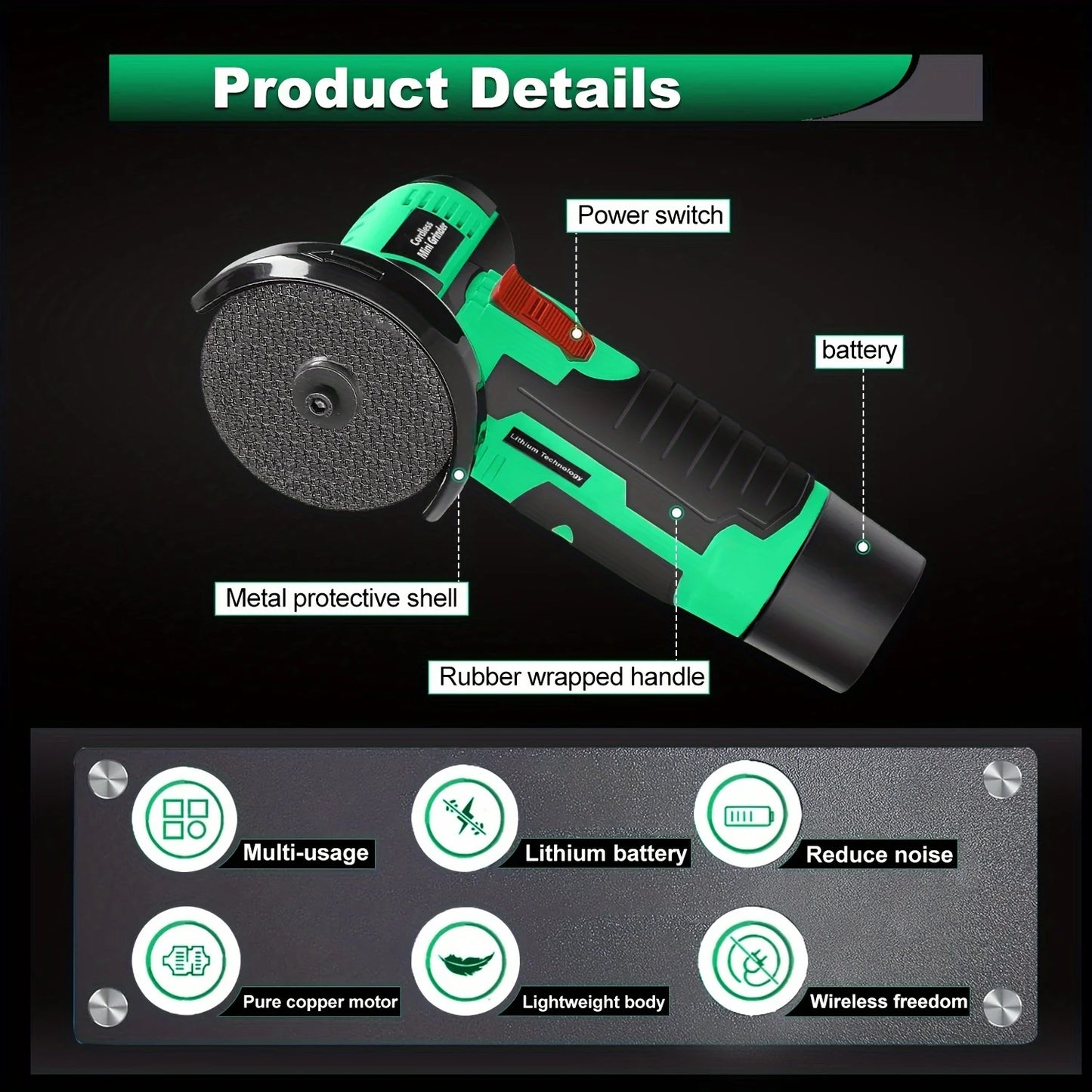 Polisher Angle Grinder Handheld Cordless Angle Grinder