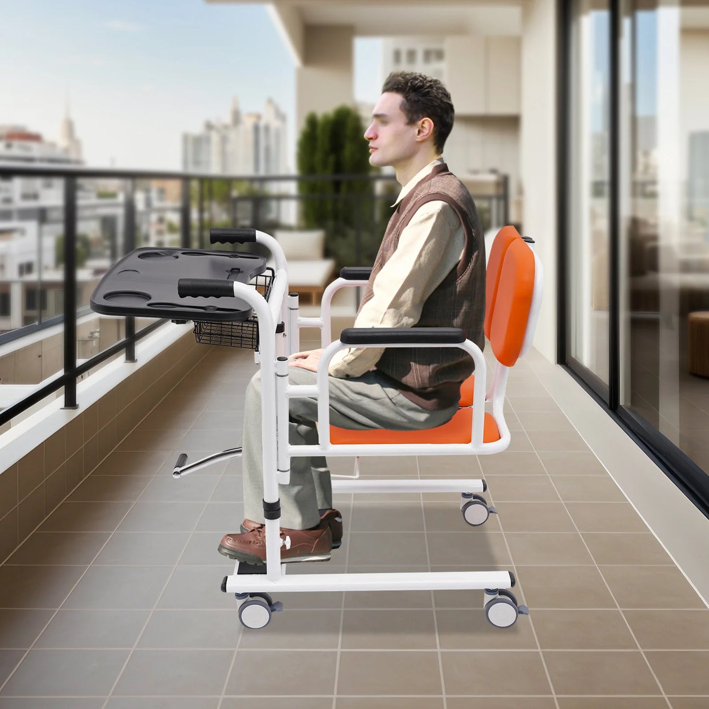 Hydraulic Patient Lift Portable Home Seamless Steel Transport Wheelchair