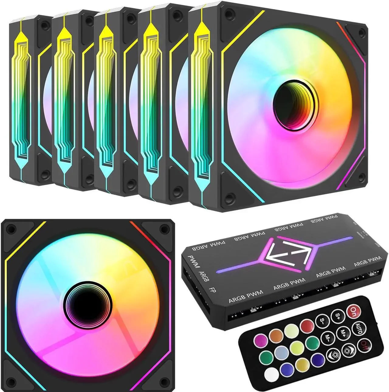 RGB Fans:6 pack 120mm PWM ARGB Case Fan with Fan Hub