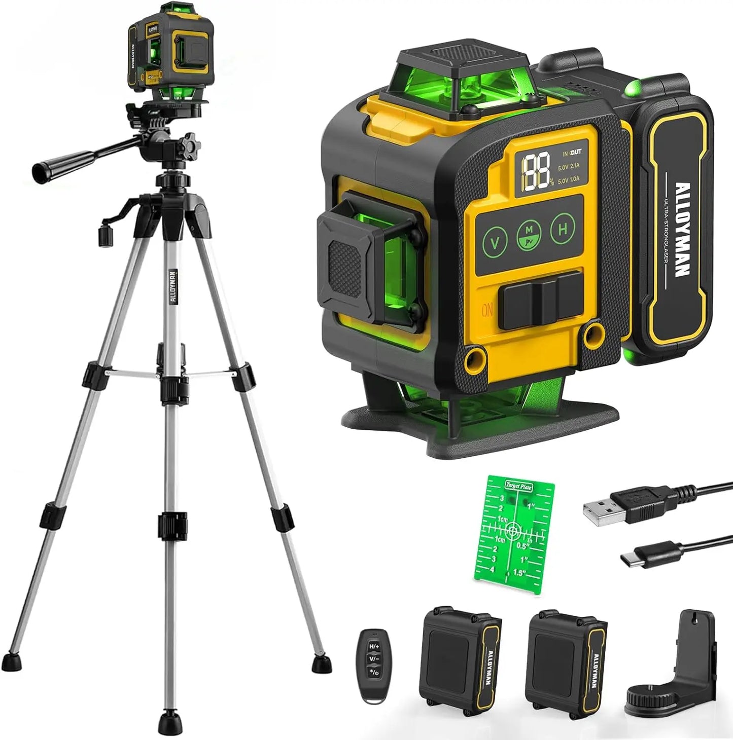 ALLOYMAN 4D Green Laser Level with Tripod