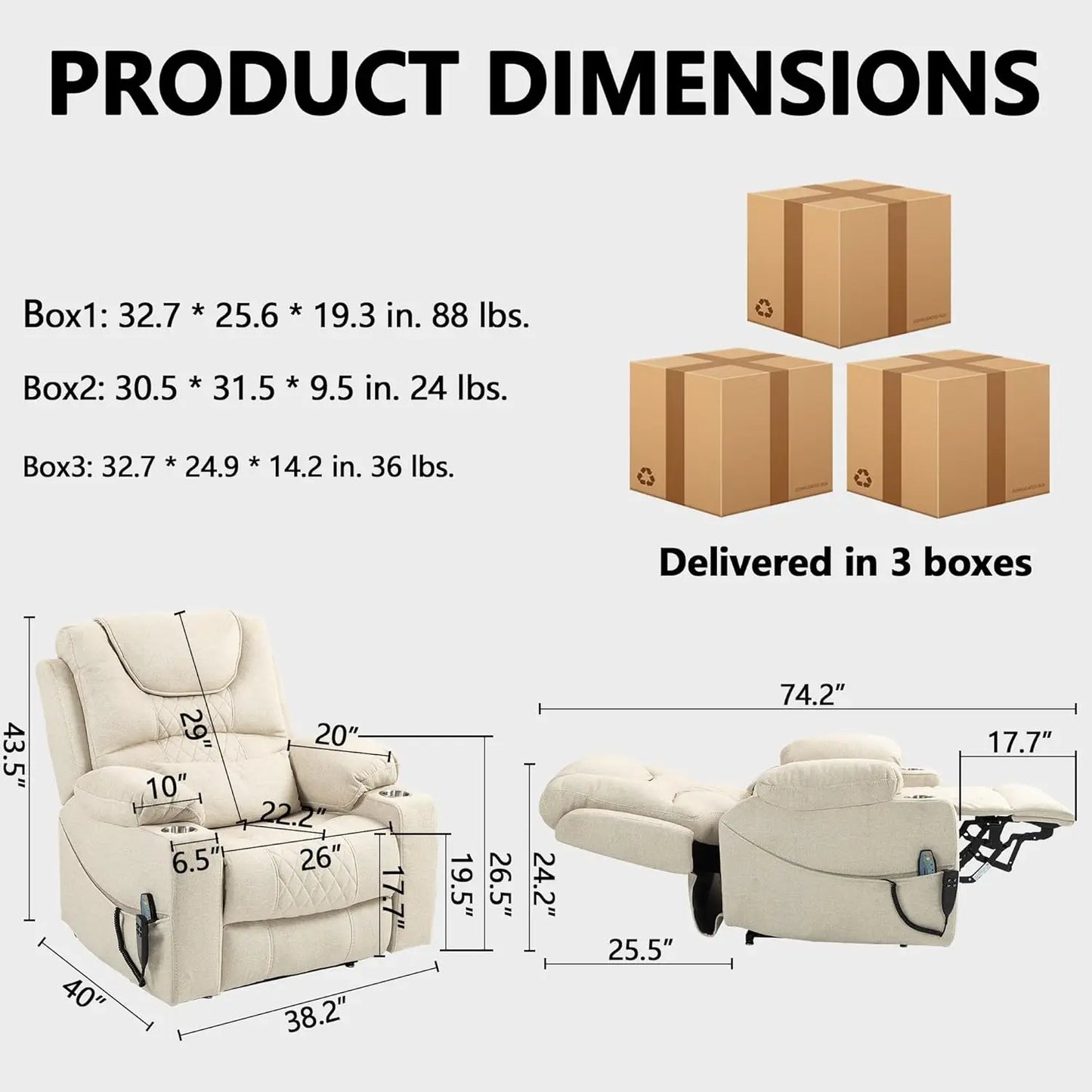 Large Power Lay Flat Lift Chair Oversized Recliner