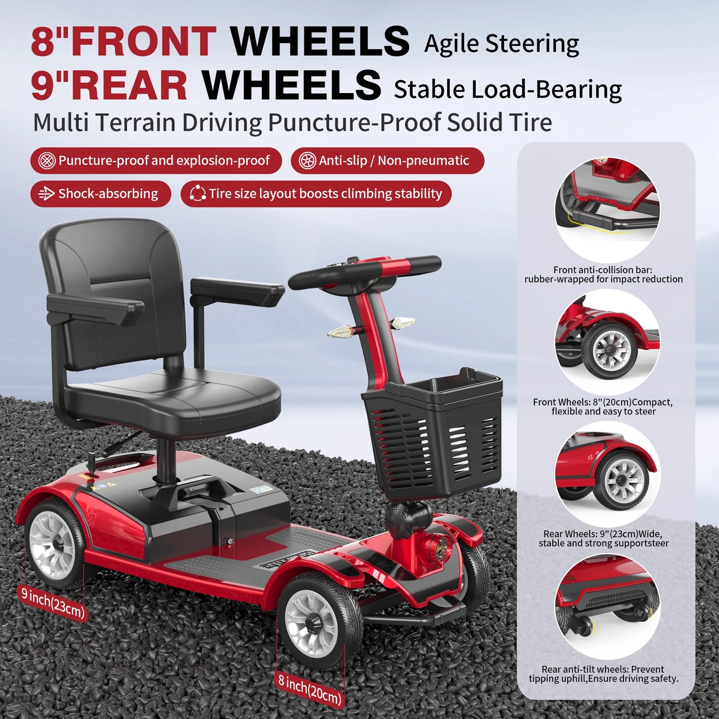 UNIFICARE Red Foldable 4 Wheel Mobility Scooter