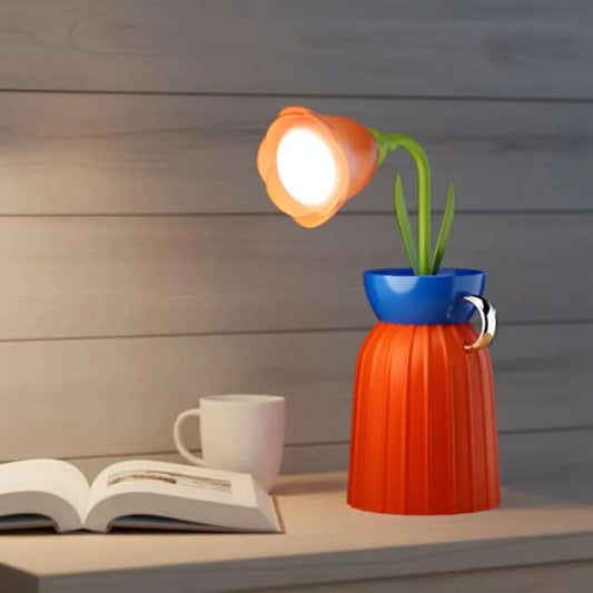 Flower Lamp with Vase, LED Desk Lamp with Flexible Gooseneck