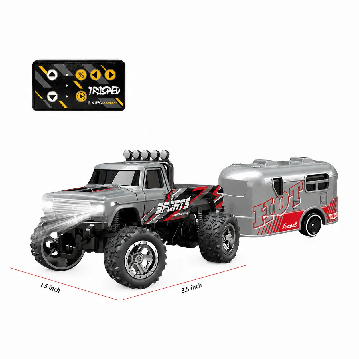 Hotfree 1/64 Mini RC Monster Truck, Metal Off-Road Stomper with Trailer