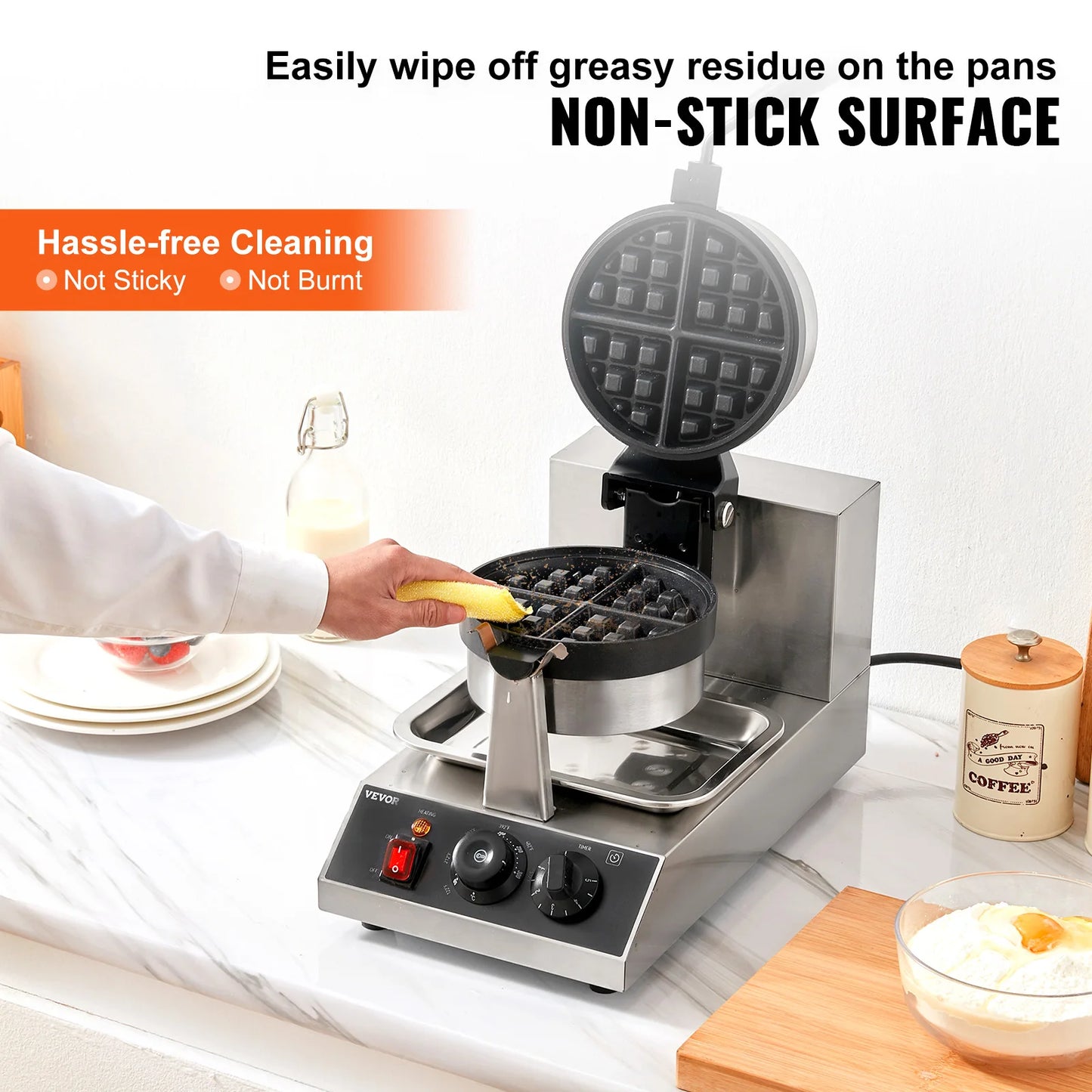 SucceBuy Electric Waffle Maker Stainless Steel Round Waffle Iron