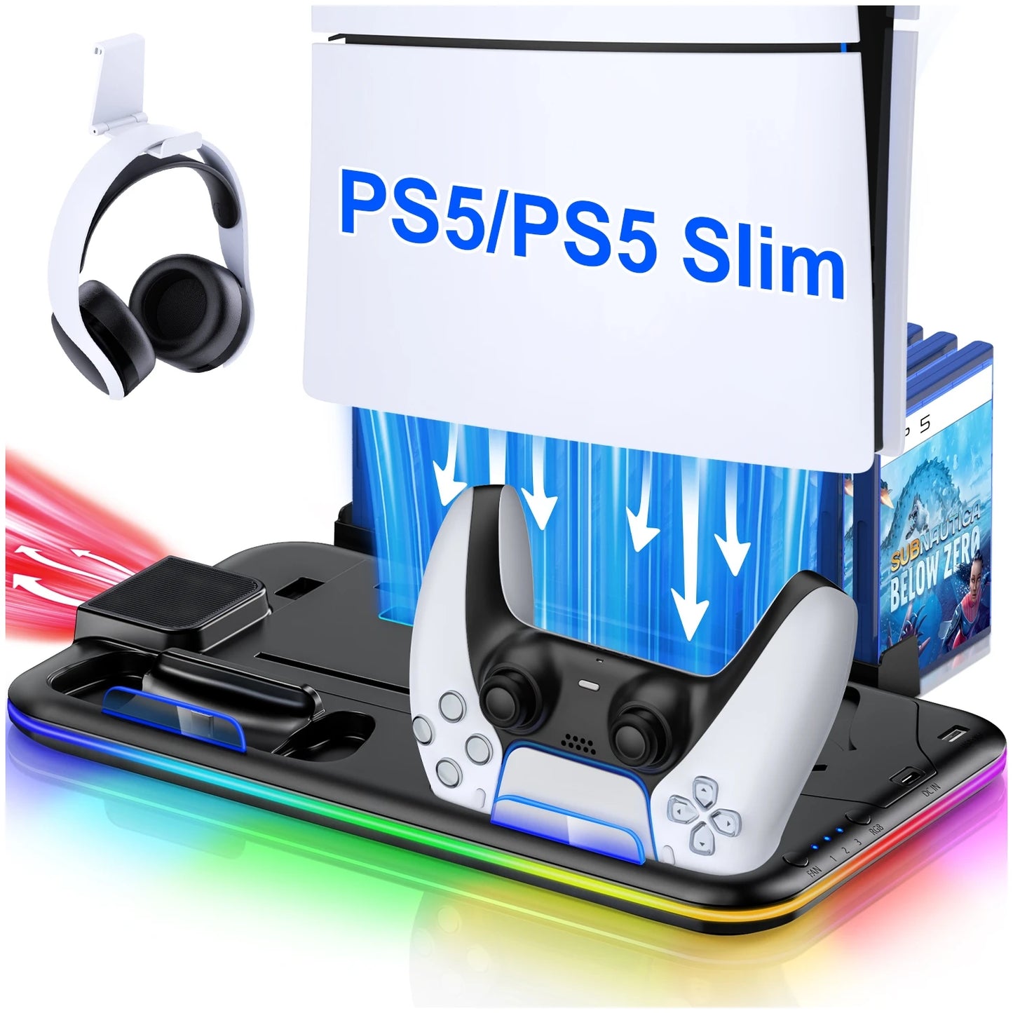 BEBONCOOL S2000 PS5 Slim Stand | 3-Gear Cooling RGB Light