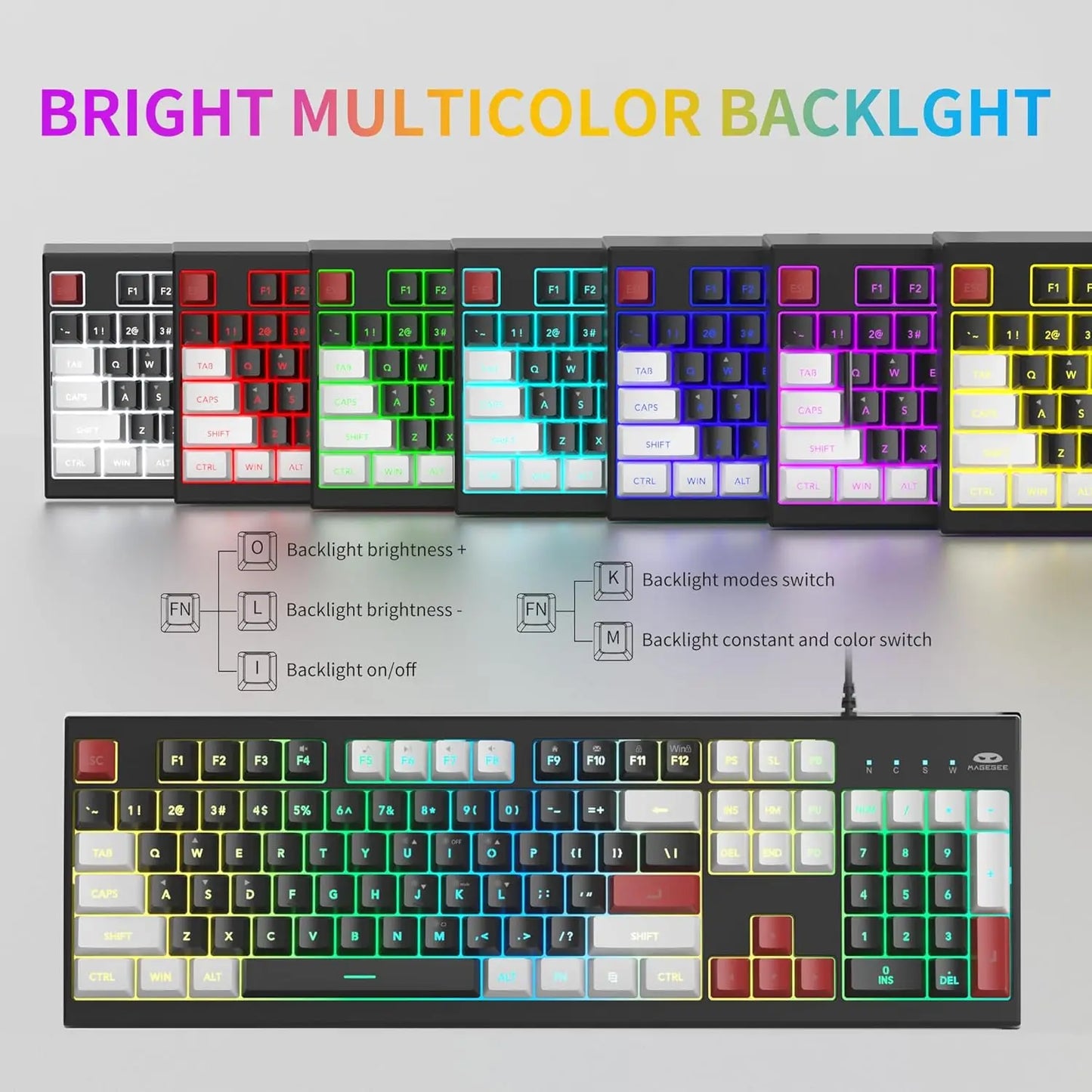MageGee Creamy Keyboards,K2 Classic Keyboard Wired RGB Backlit 104 Keys Waterproof Ergonomic Keyboard, PC Keyboards for PC/laptop