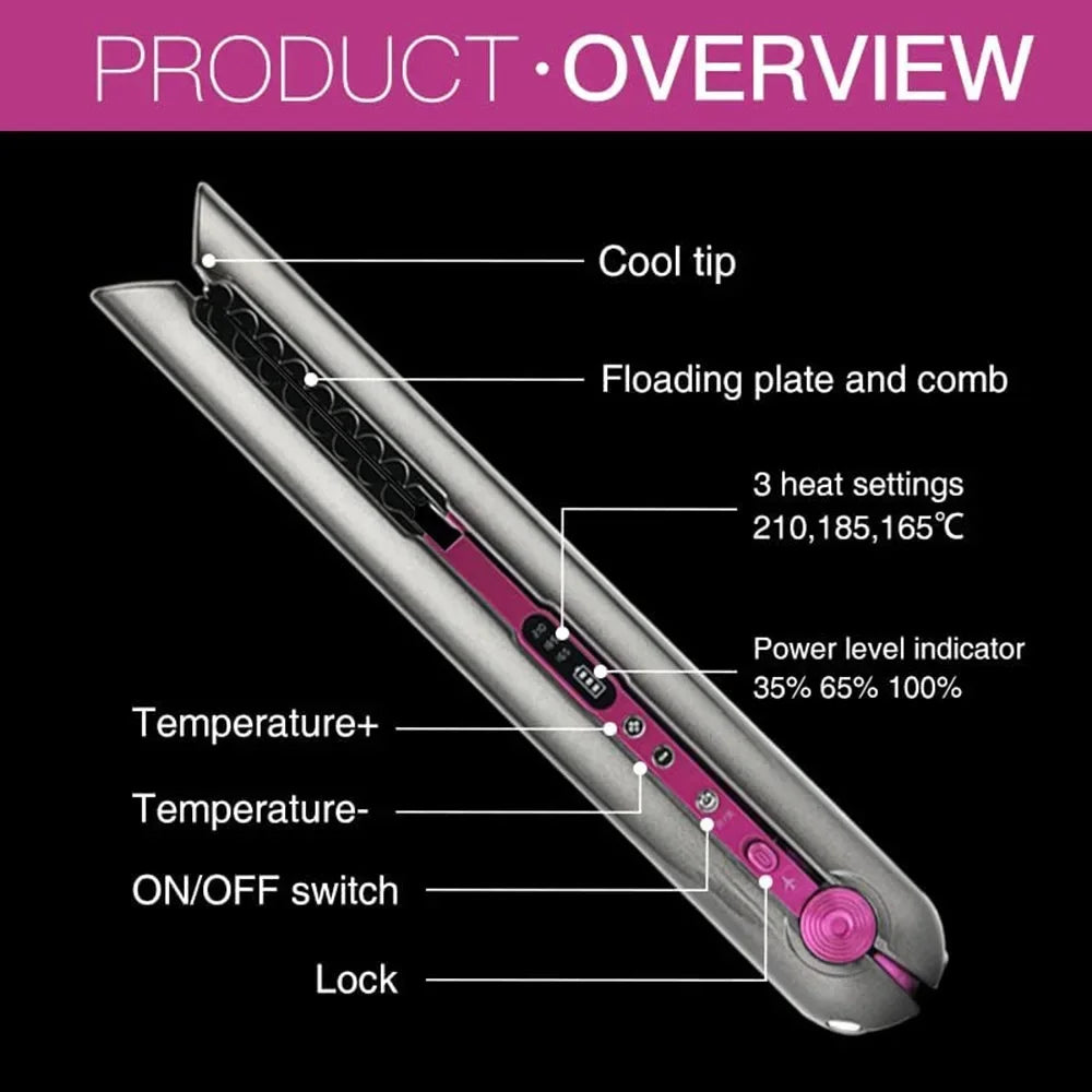 KIQUNE Portable Hair Straightener with Charging Base Wireless Straightening Iron Floating Plate and Comb PTC Hair Straightening Device