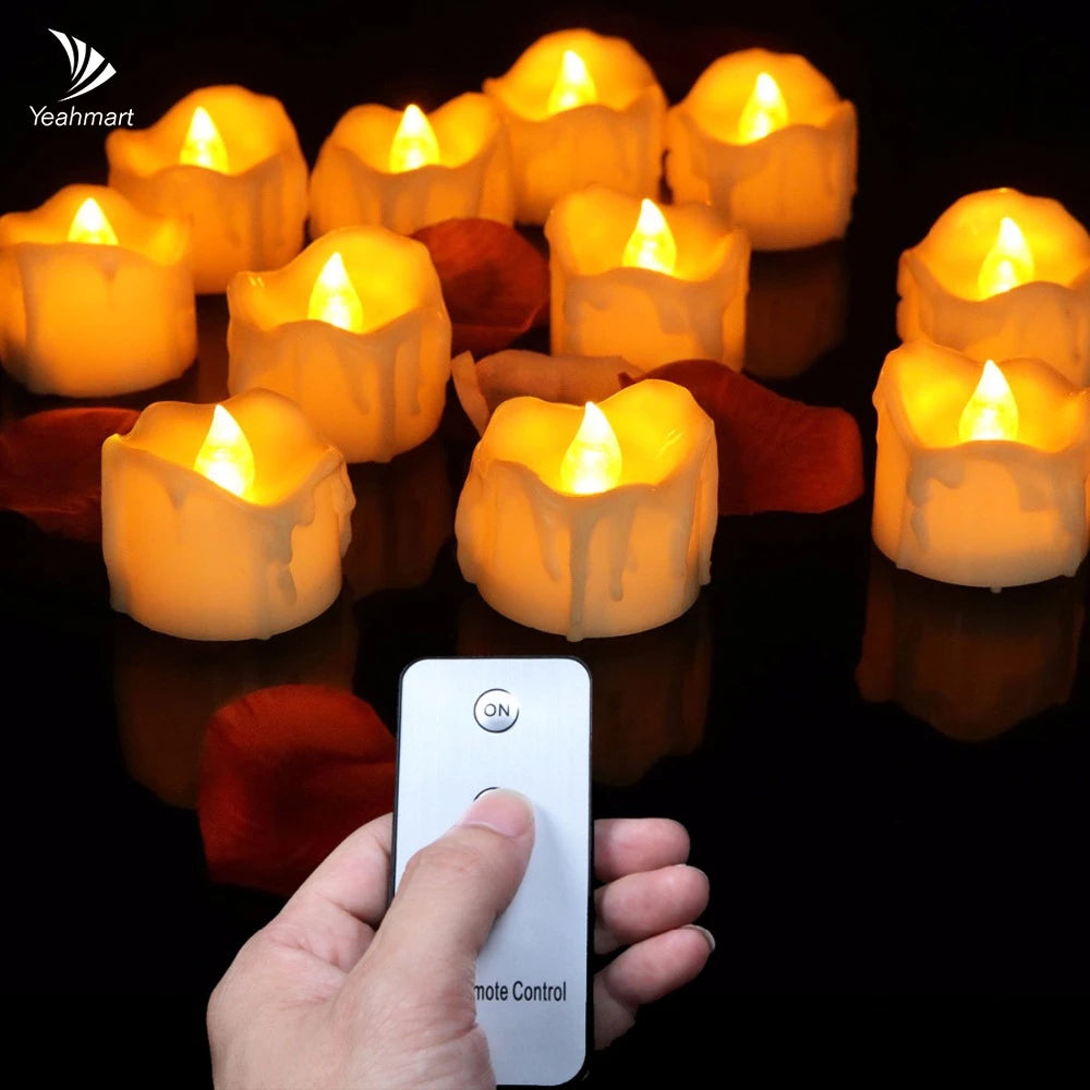Yeahmart 12/24Pcs Flickering LED Candles Electric Flameless