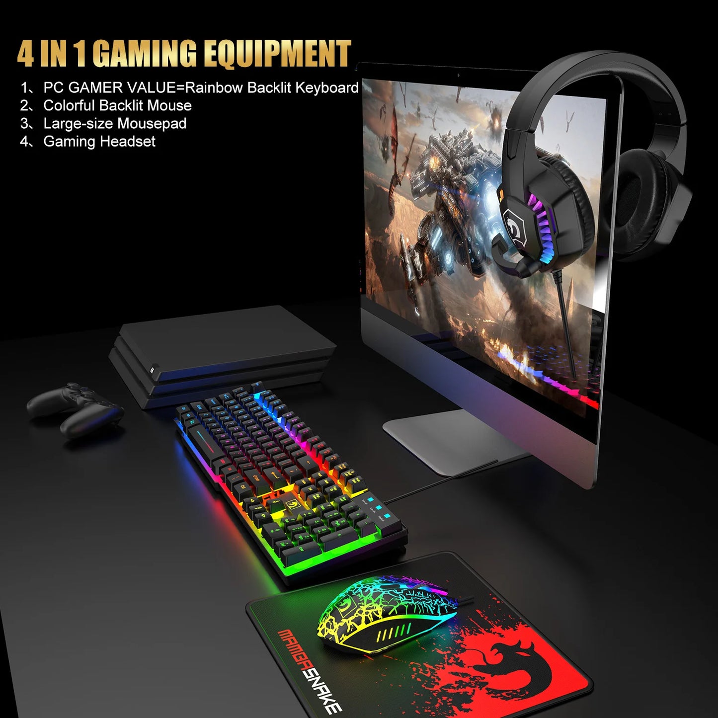 MANBASNAKE T11 Wired Gaming Keyboard and Mouse Headset Combo