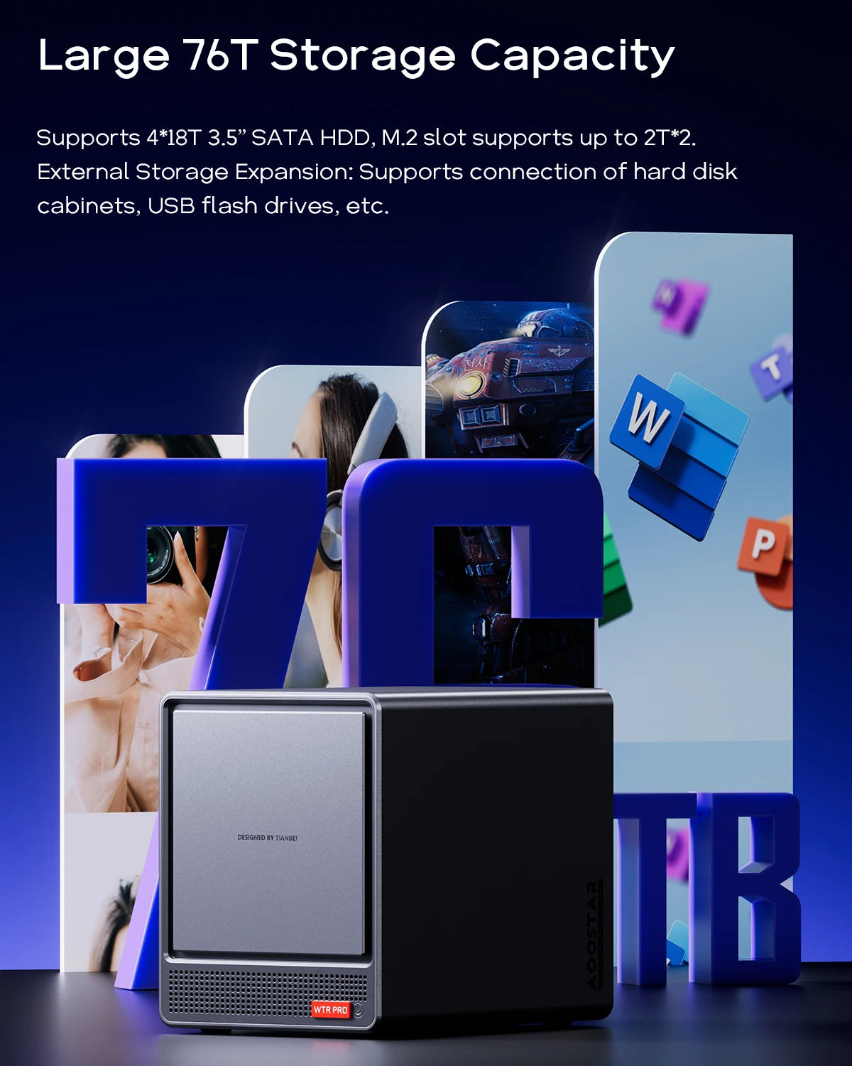 Aoostar Ryzen 7 5825U 4Bay Nas Mini Pc, No Ram No Ssd