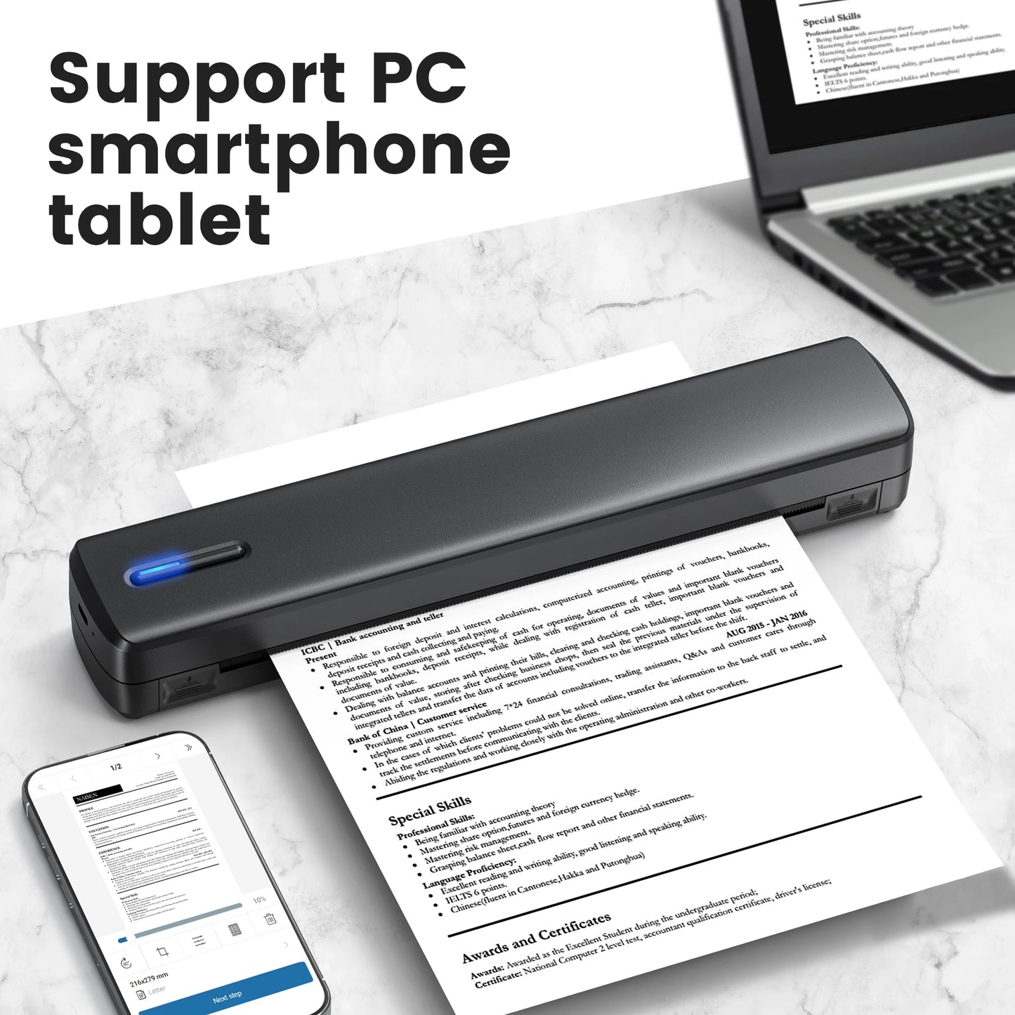 POLONO A4 Portable Inkless Thermal Printer with 20sheets thermal paper