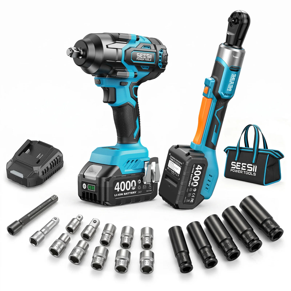 Seesii 3/8" Ratchet Wrench & 1000N.m Impact Wrench