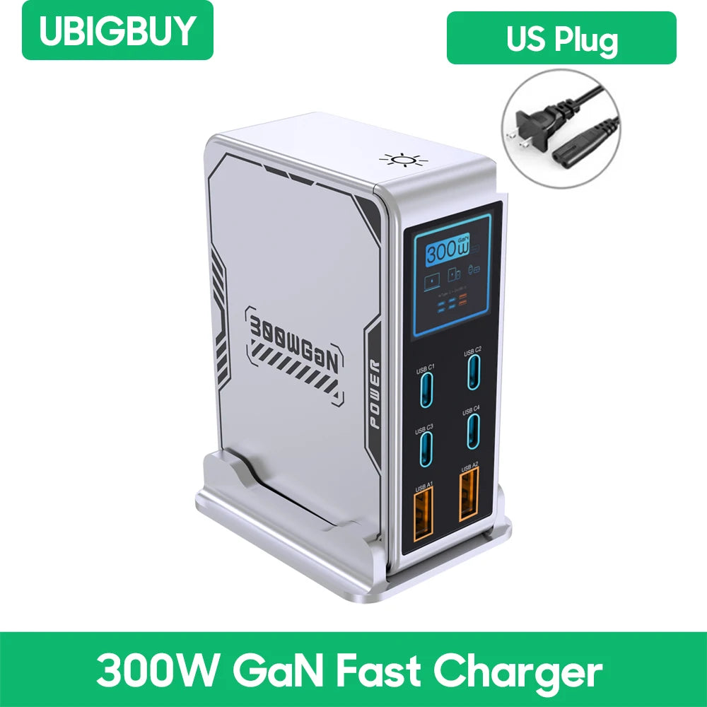 UBIGBUY 300W USB C Charger,6 Ports USB Charging Station