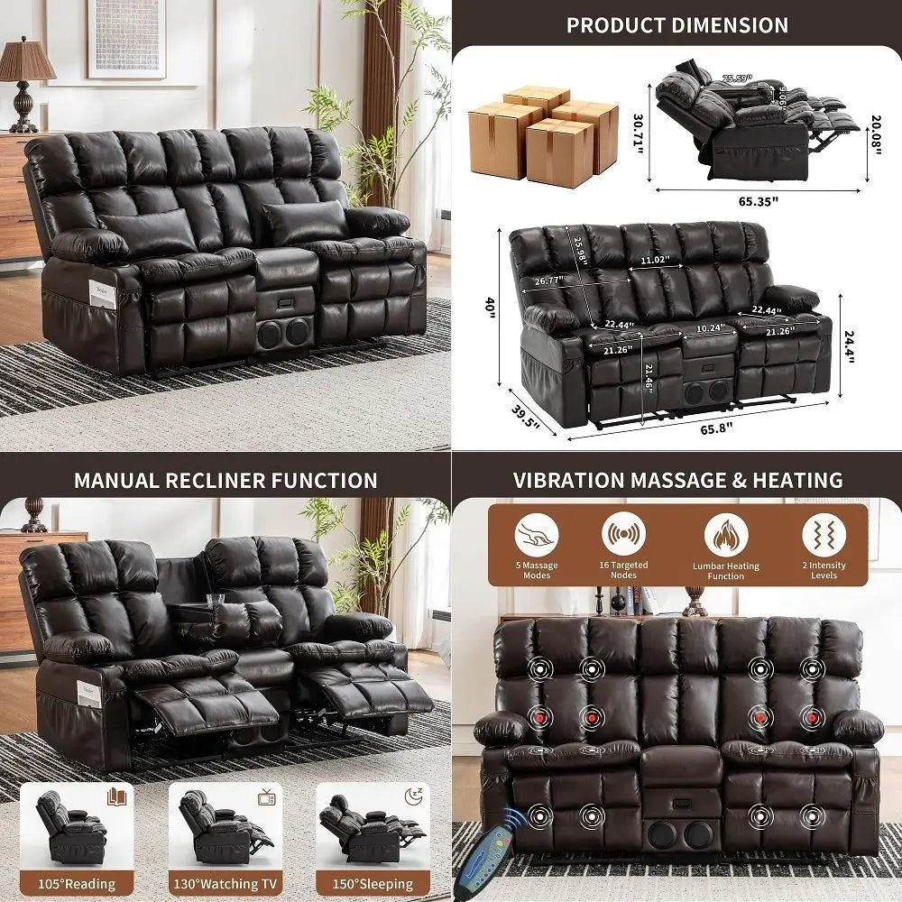 Recliner Sofa, RV Wall Hugger Recliners for Small Spaces, Reclining Loveseat Sofa Recliner with Cup Holders Lumbar Pillows, RV Fur