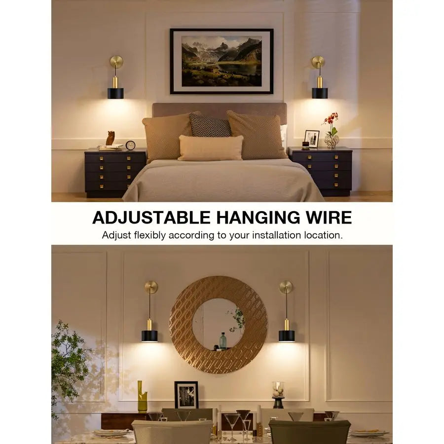 Battery Operated Wall Sconce Set of 2, Gold amp Black Wireless Rechargeable