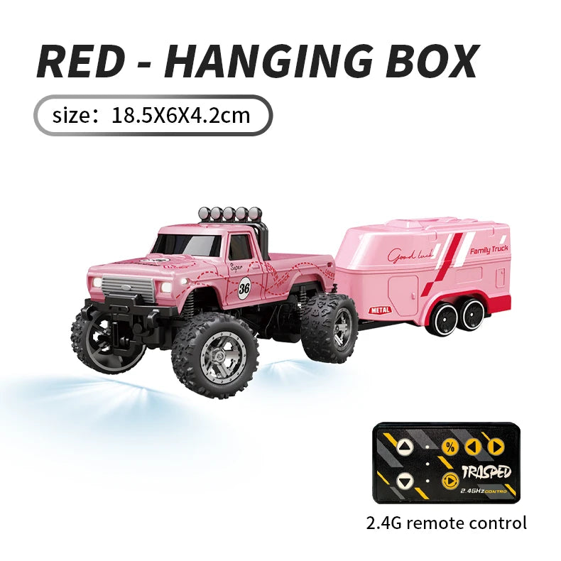 Hotfree 1/64 Mini RC Monster Truck, Metal Off-Road Stomper with Trailer