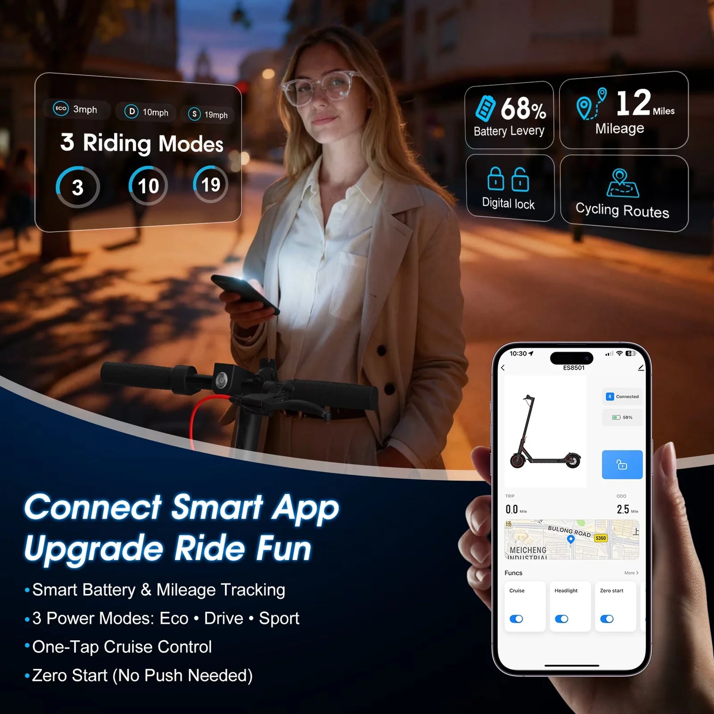 OBX 350W Electric Scooter for Adults 19mph Top Speed