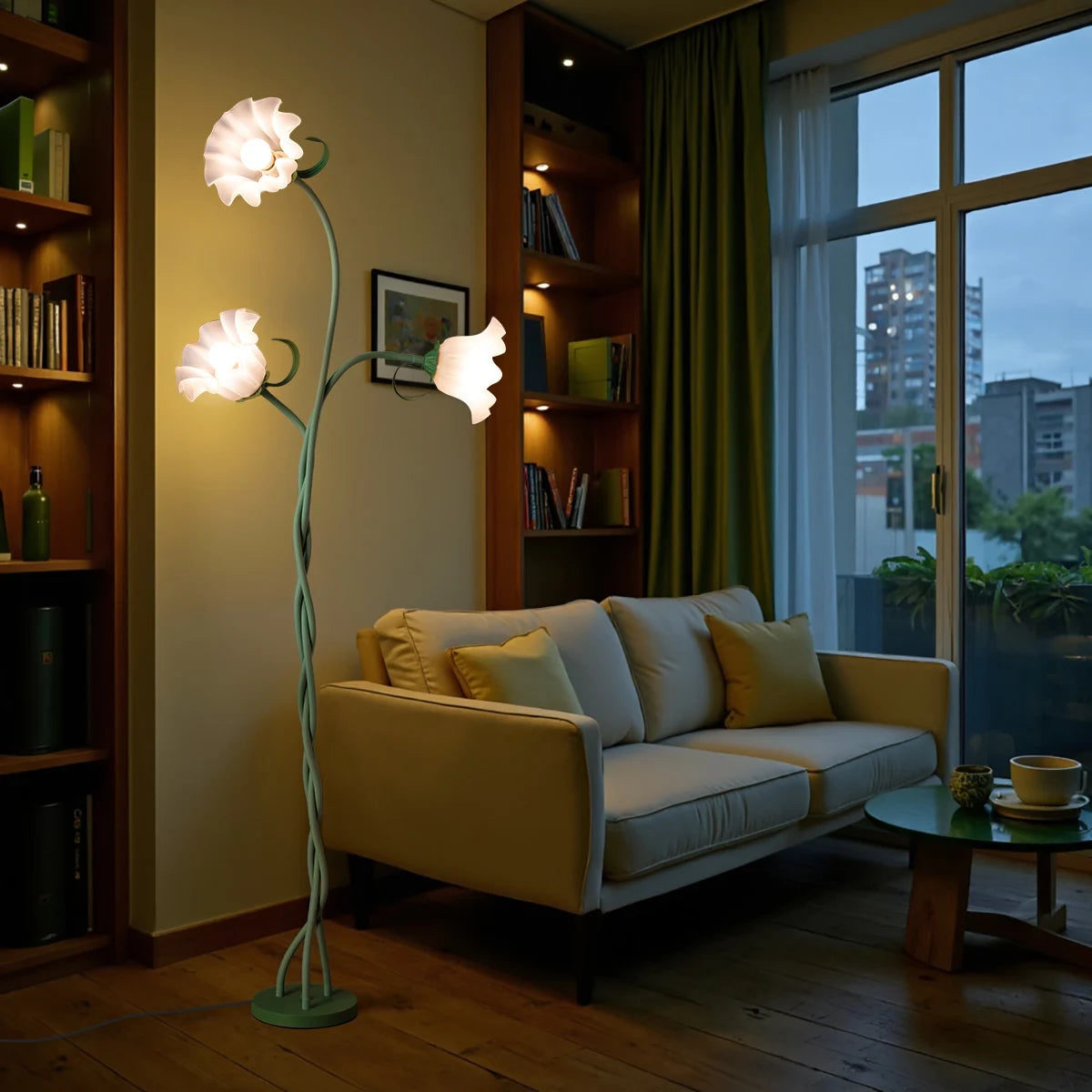Retro 3-Head Flower Floor Lamp, Contains Bulb, 3-Color Dimmable,