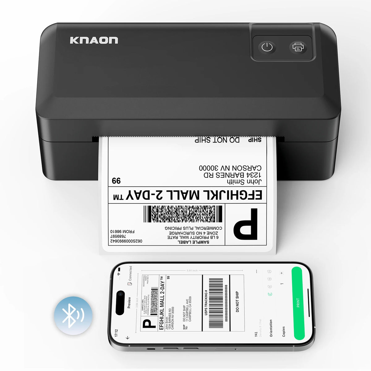 Knaon Thermal Shipping Label Printer, 4x6 Bluetooth Label Printer for Small Business and Home, Supports iPhone, Android, Windows, Mac, Chromebook