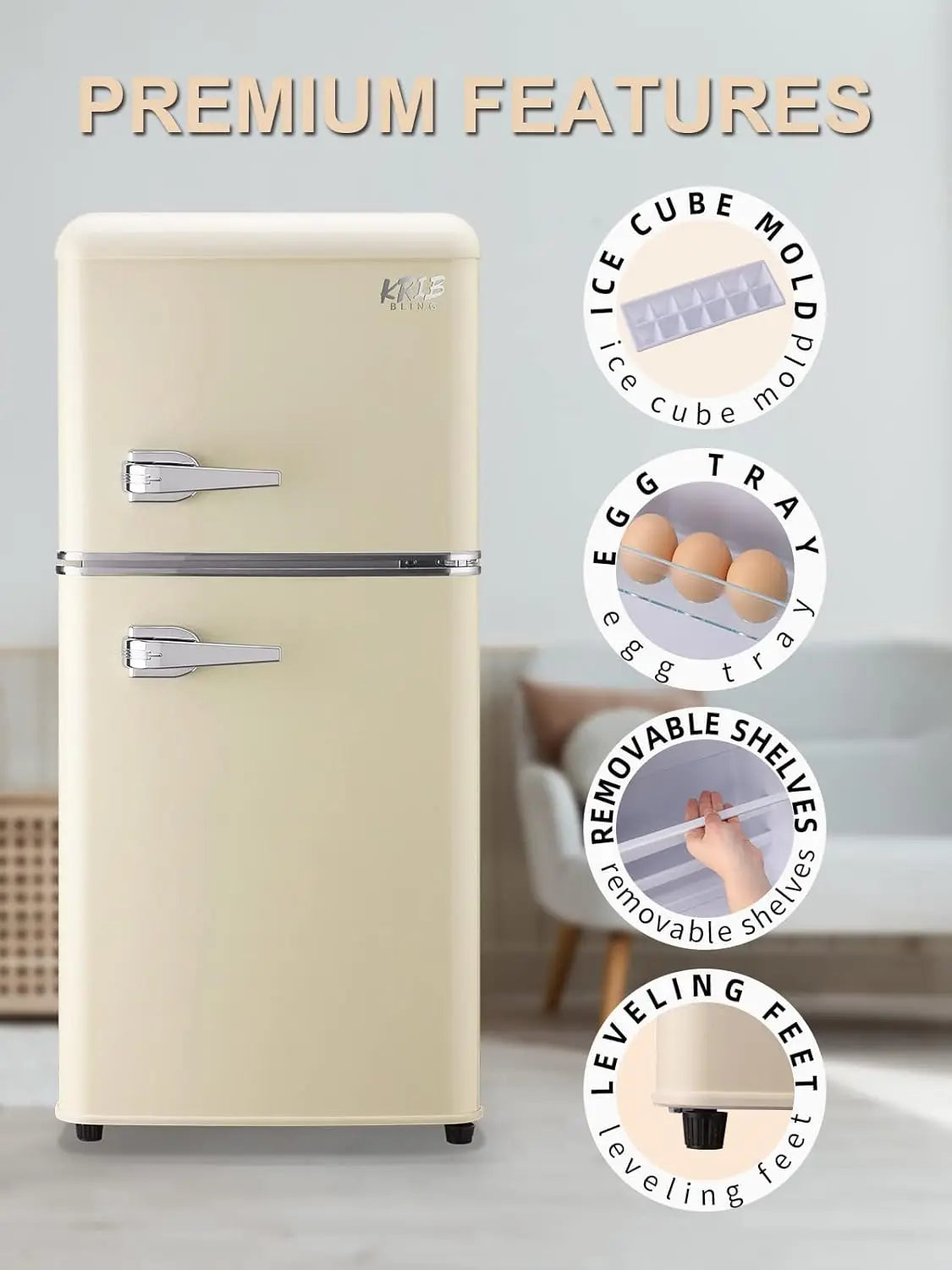 KRIB BLING 3.2 Cu.ft Compact Refrigerator, Mini Fridge with Freezer