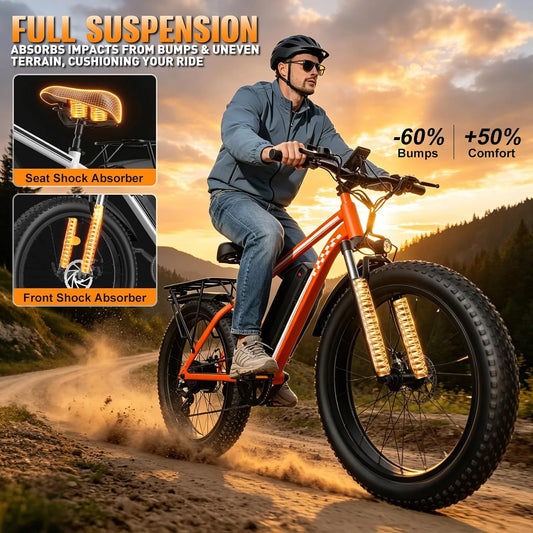 Orange Electric Bike 48V 15AH Battery 1500W Peak Motor