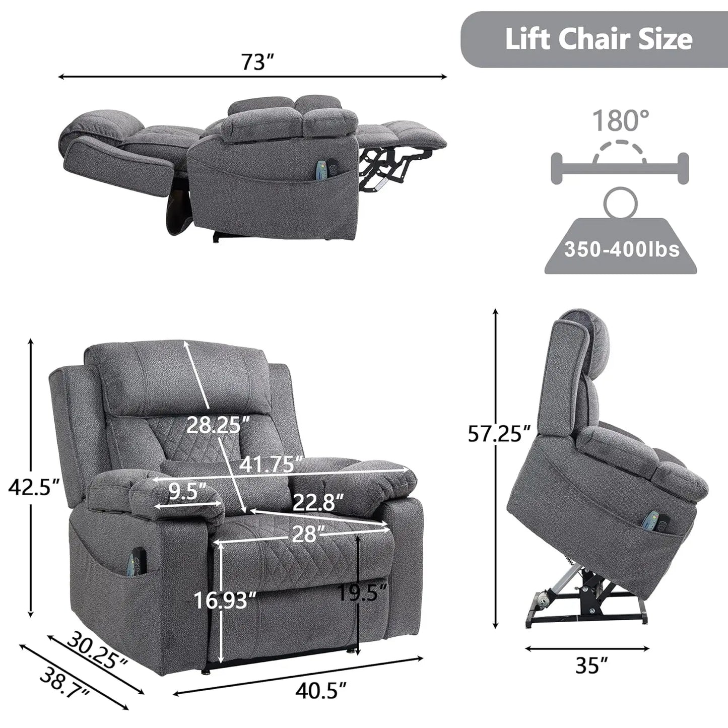Large Power Lay Flat Lift Chair Oversized Recliner