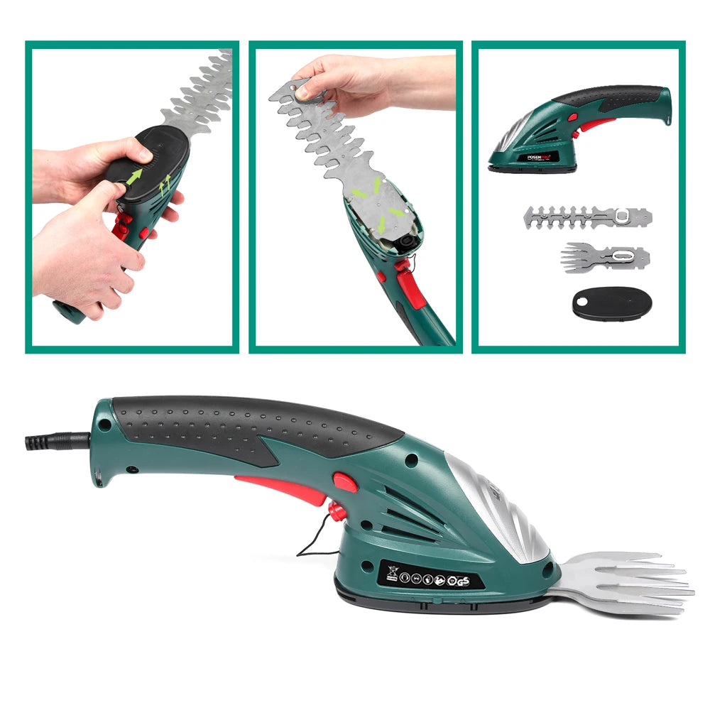 POSENPRO 7.2V 2in1 Cordless Grass and Shrub Shears Hedge Pruning