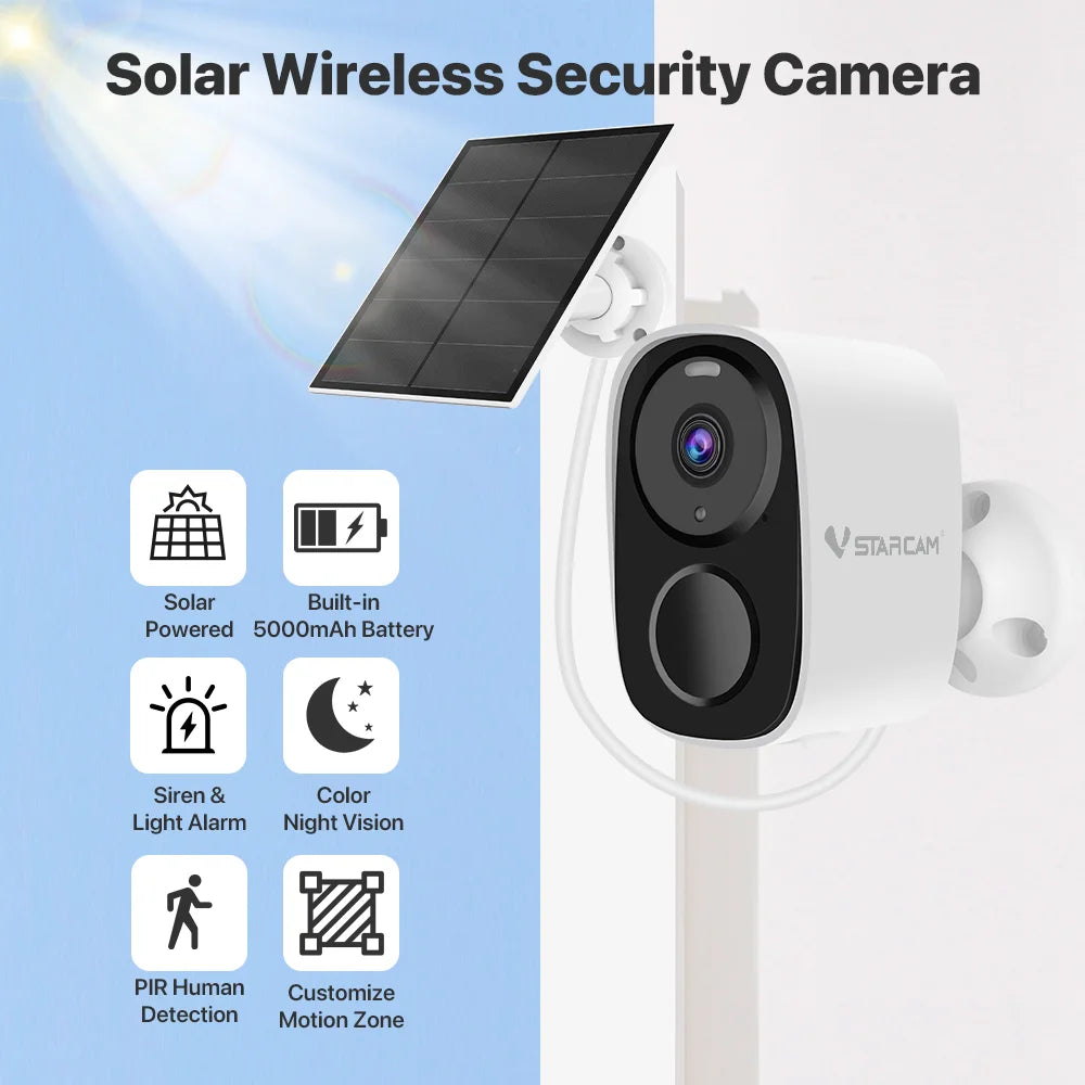 Vstarcam 2K Solar Security Cameras Wireless Outdoor Battery Powered