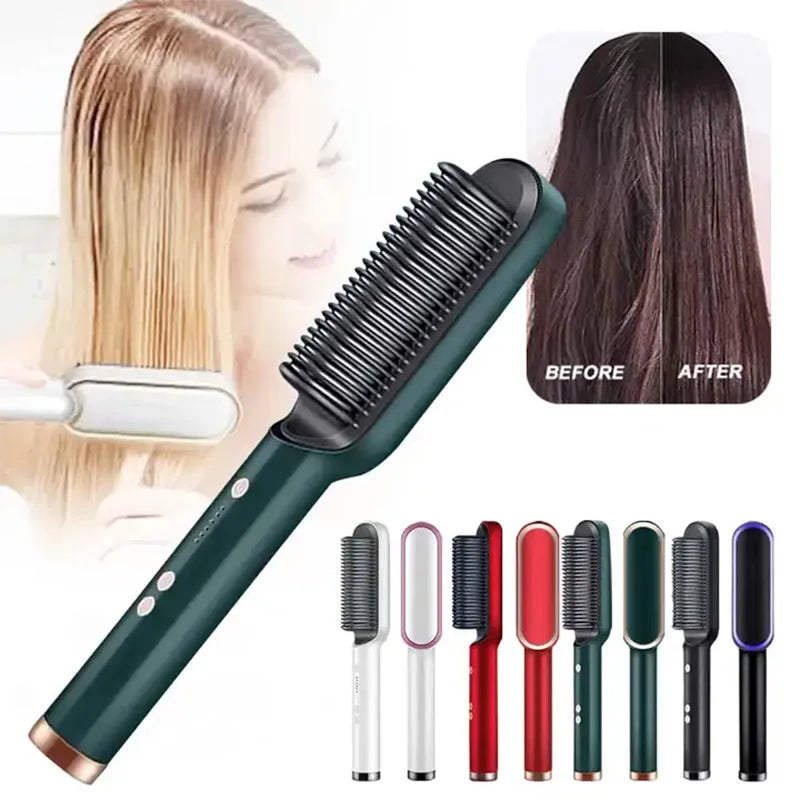 ROFAELEC Electric PTC Heat Straightening Brush One Step Hair Dryer 3 In 1 Ceramic Flat Iron Women Hair Straightener comb And Curling