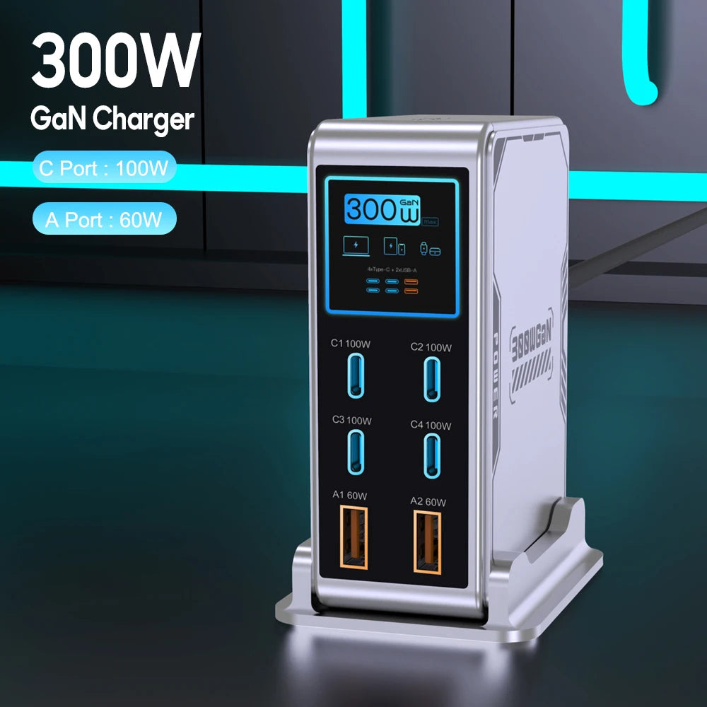 UBIGBUY 300W USB C Charger,6 Ports USB Charging Station