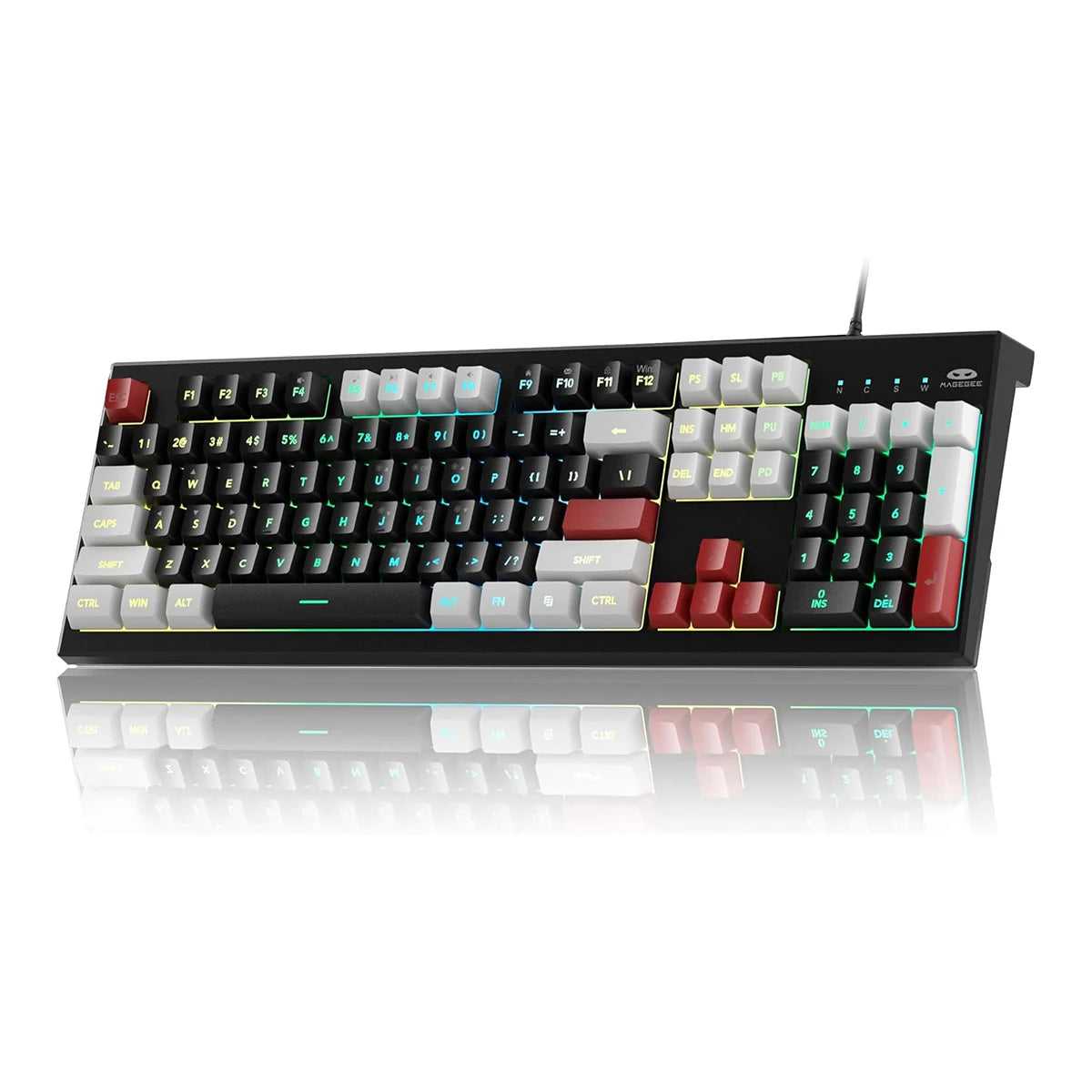 MageGee Creamy Keyboards,K2 Classic Keyboard Wired RGB Backlit 104 Keys Waterproof Ergonomic Keyboard, PC Keyboards for PC/laptop