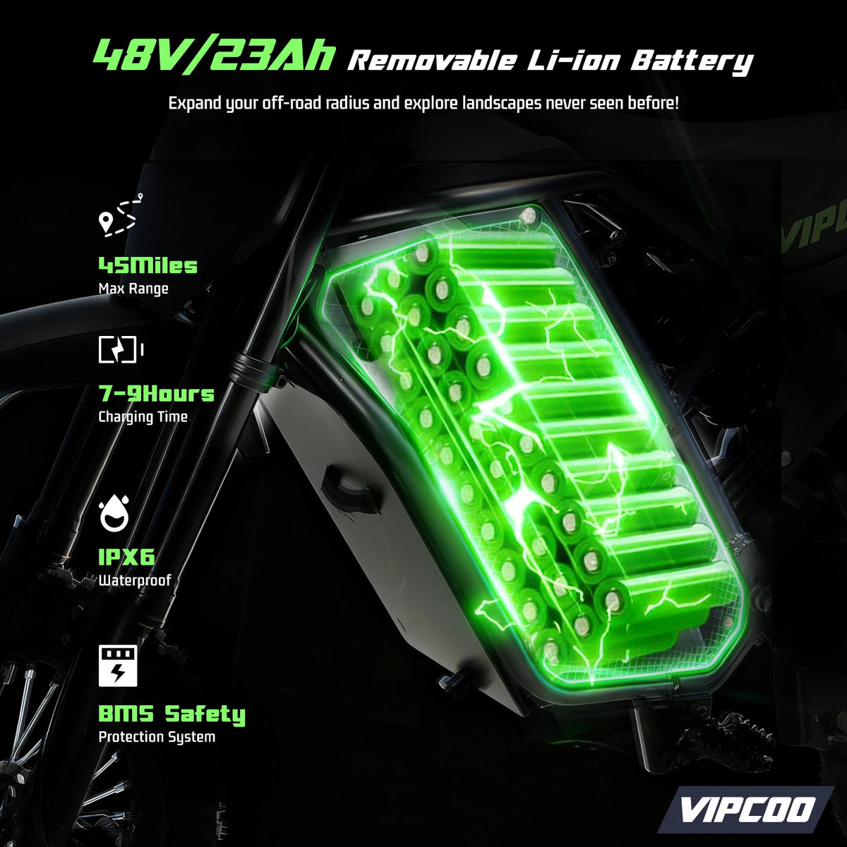 VIPCOO H3 Electric Dirt Bike 3500W 48V23AH Electric Motorcycle