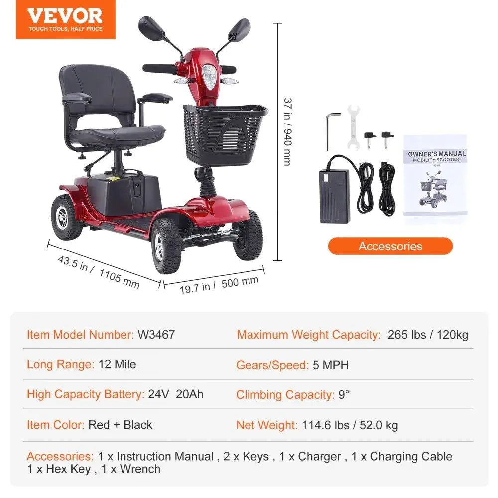 Heavy-Duty 4 Wheel Mobility Scooter for Seniors 12 Mile Range