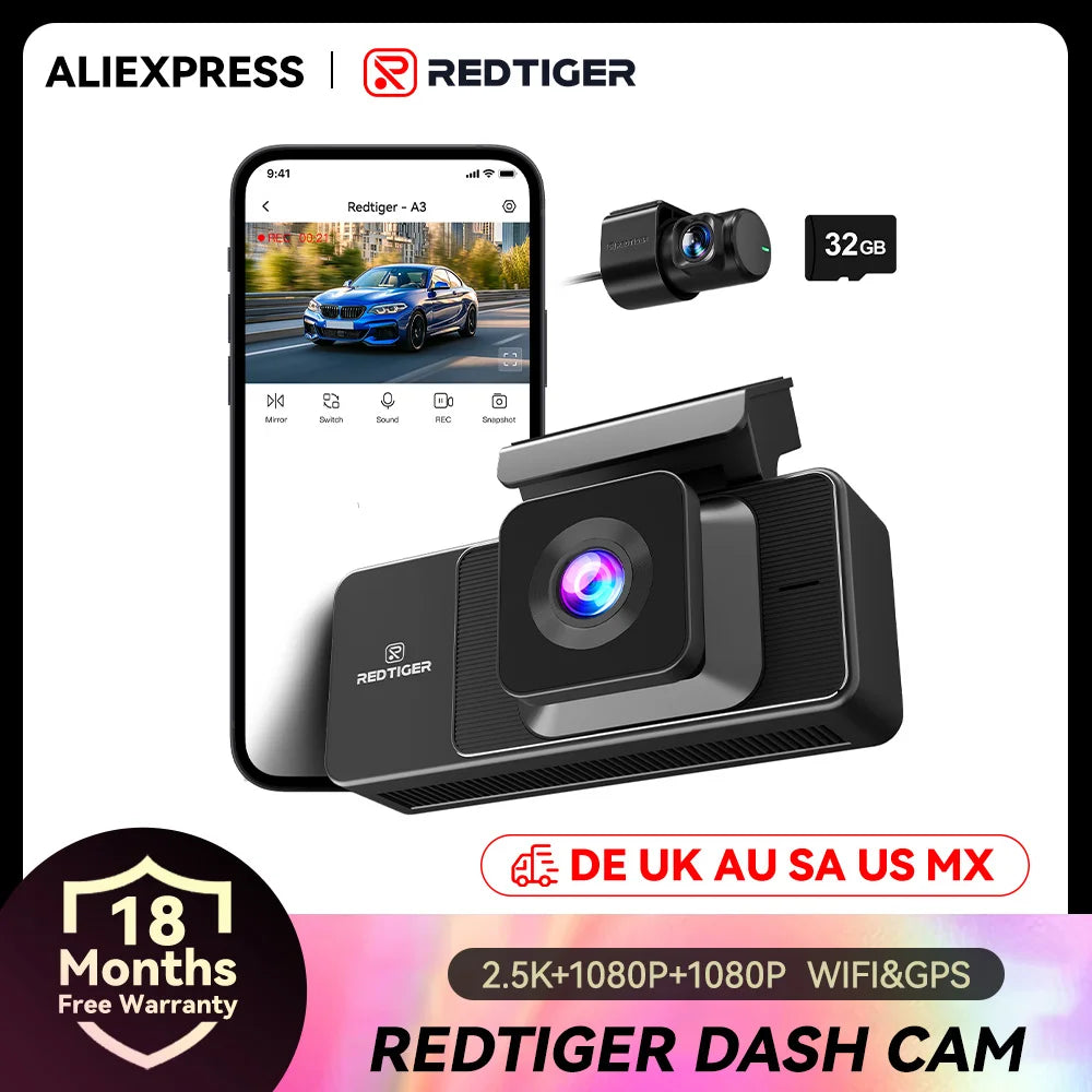 REDTIGER A3  3 Cameras Front/Cabin/Rear Cam
