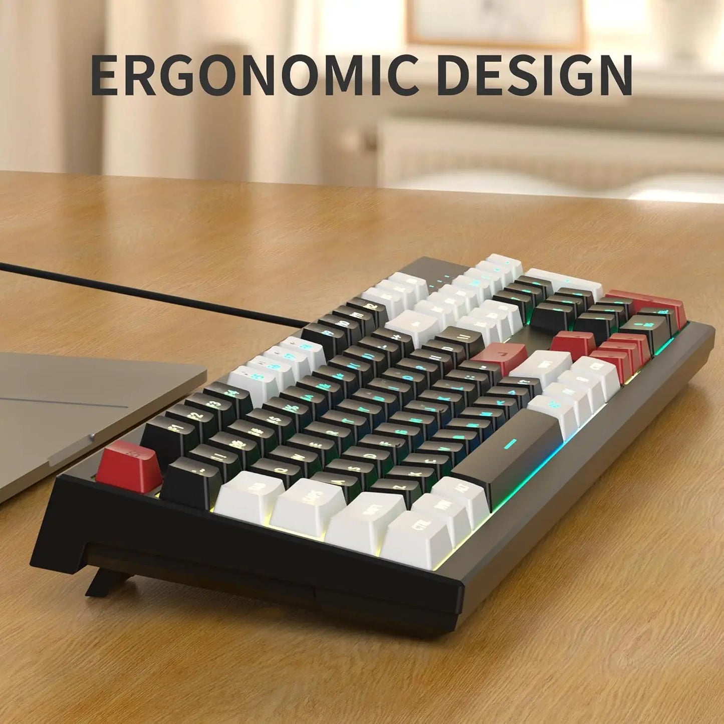 MageGee Creamy Keyboards,K2 Classic Keyboard Wired RGB Backlit 104 Keys Waterproof Ergonomic Keyboard, PC Keyboards for PC/laptop