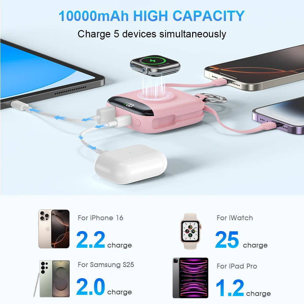 10000mAh 22.5W Fast Charging Power Bank with Built-in Cables