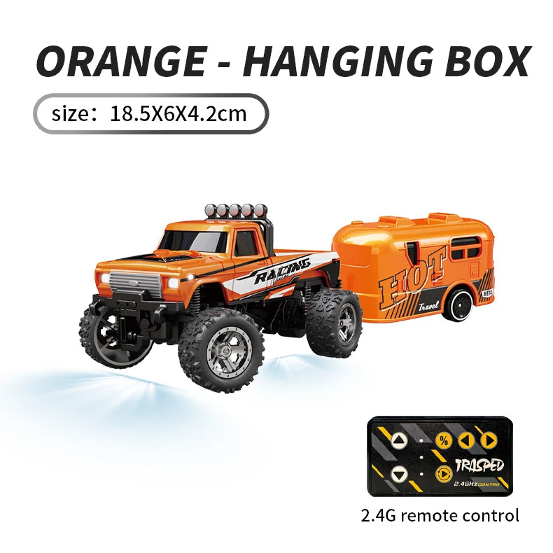 Hotfree 1/64 Mini RC Monster Truck, Metal Off-Road Stomper with Trailer