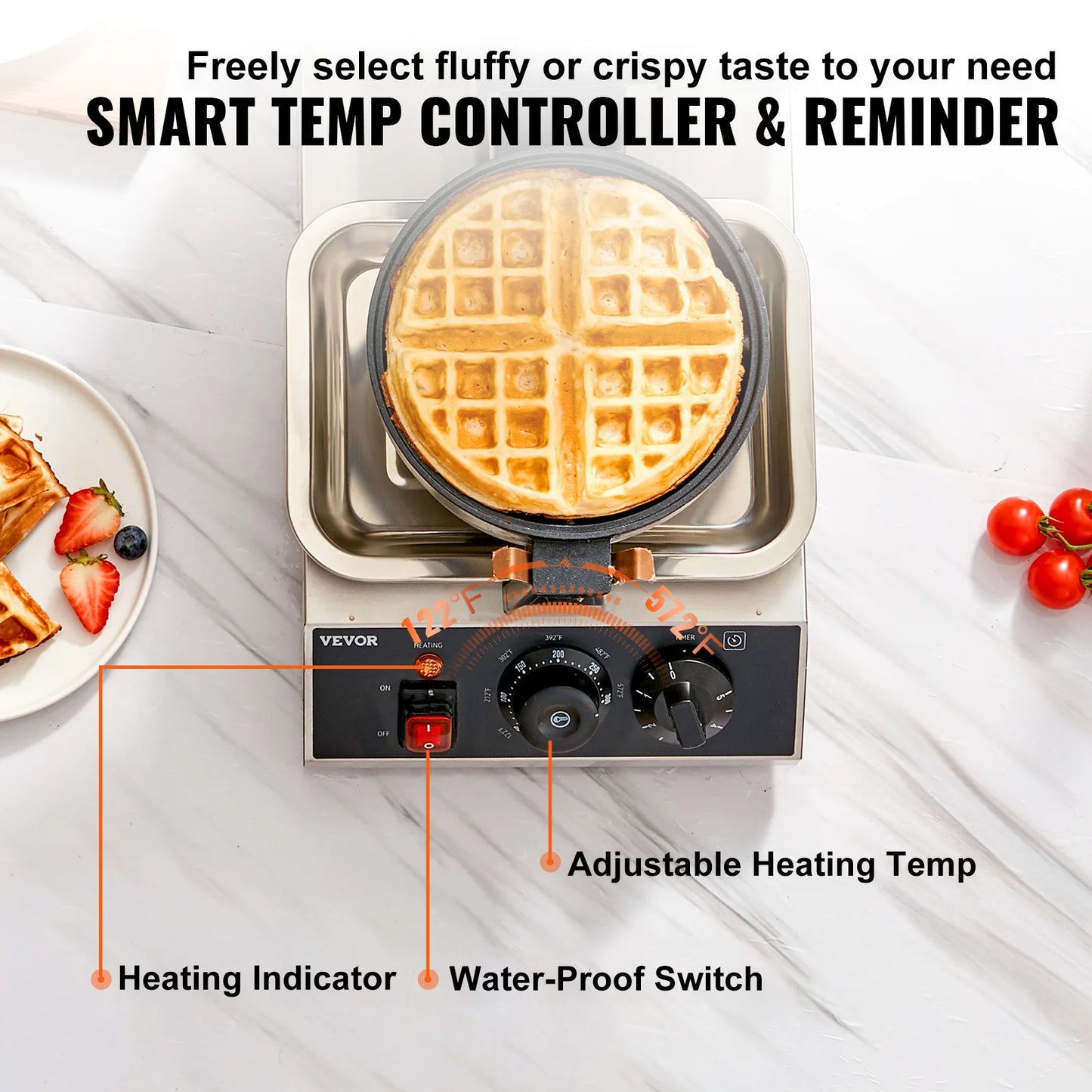 SucceBuy Electric Waffle Maker Stainless Steel Round Waffle Iron