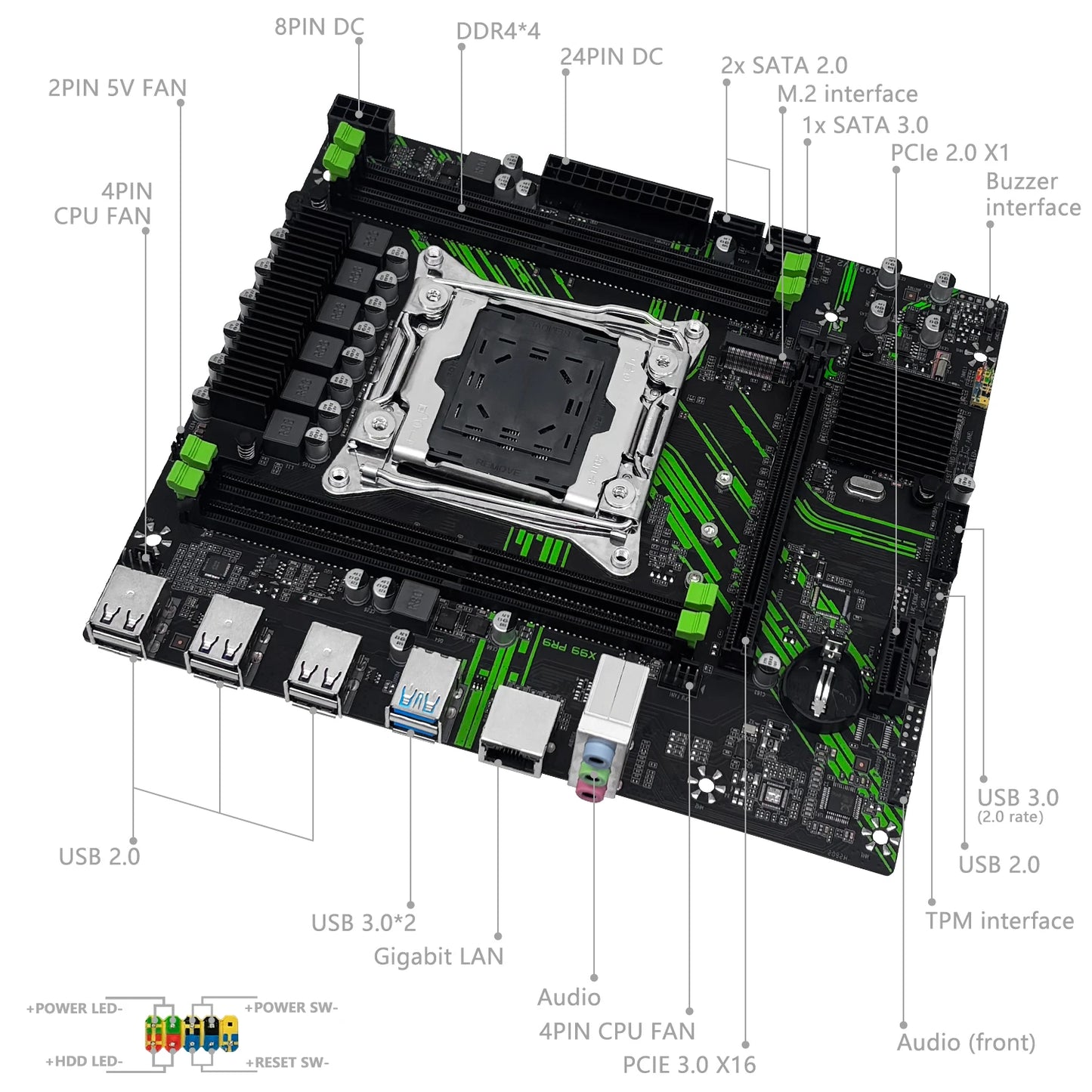 MACHINIST X99 PR9 Motherboard With TPM2.0 Interface Support LGA 2011-3 Xeon CPU DDR4 RAM SATA/NVME M.2 Slot USB3.0
