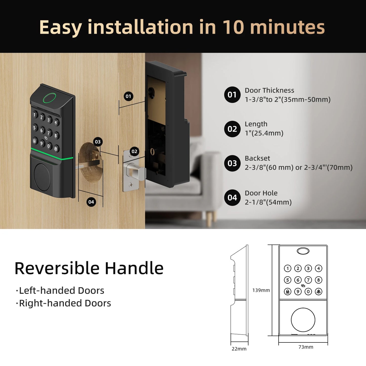 Viladepot Smart Lock Fingerprint Door Lock App Control Passcode