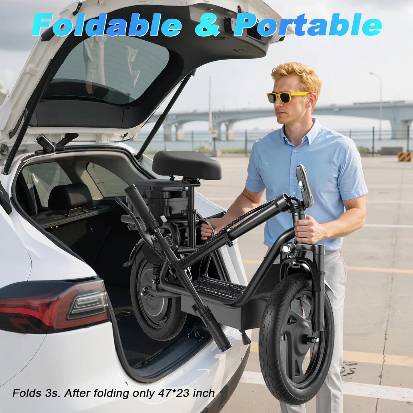 AOVOPRO 14" Electric Bicycle with Box 27/40Miles Max Range 22MPH Top Speed with Dual Suspension Foldable Adult Ebike