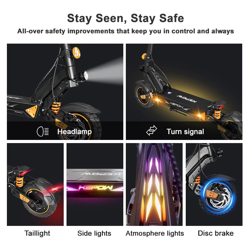 KEPOW D3 Electric Scooter 52V 20.8Ah Battery 1200W Peak Motor