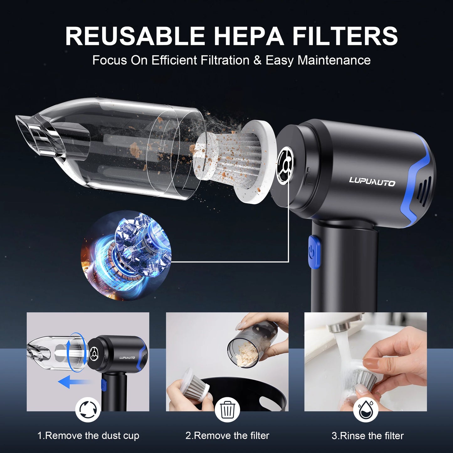LUPUAUPO Portable Wireless Car Vacuum Cleaner