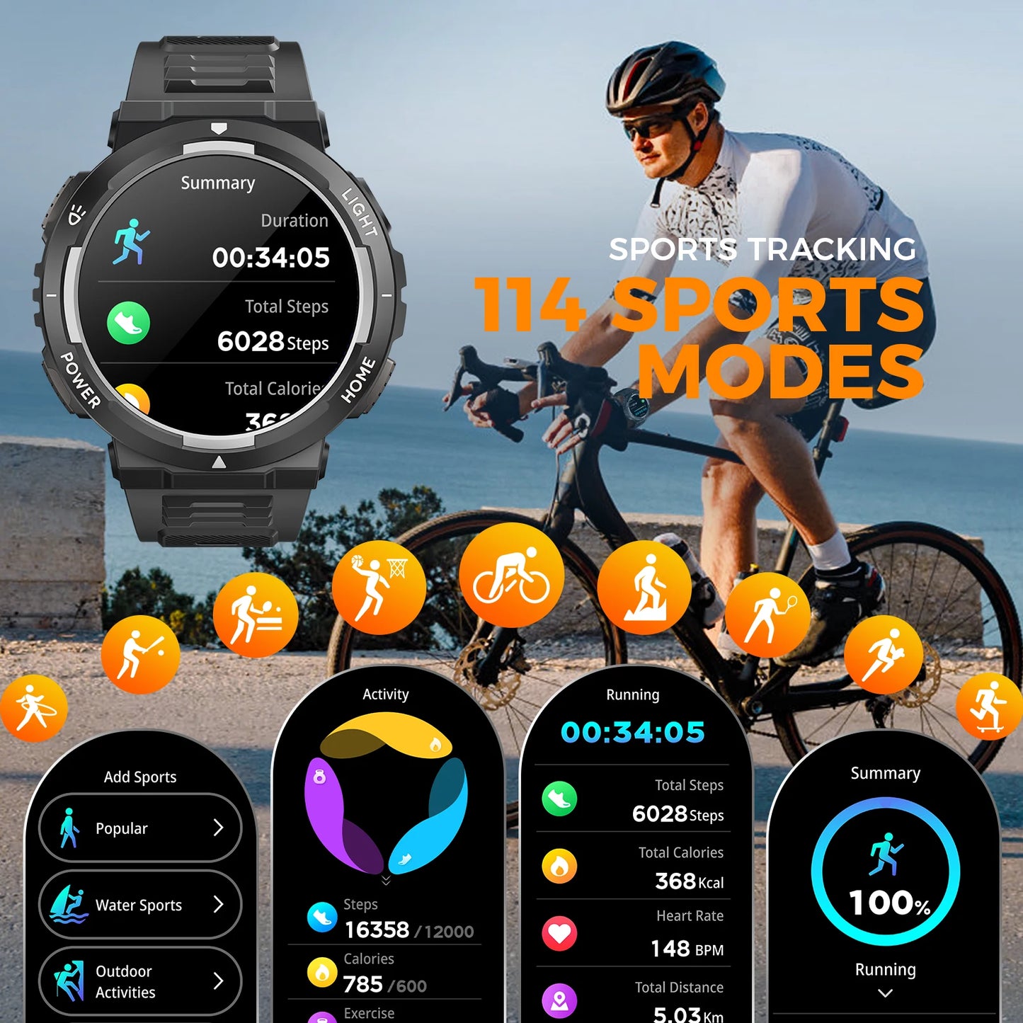 EIGIIS Smart Watches for Men with LED Flashlight