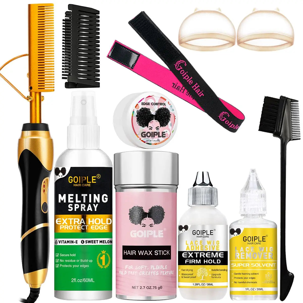 GOIPLE 3-In-1 Electric Hot Press Straightening Curler Comb Set