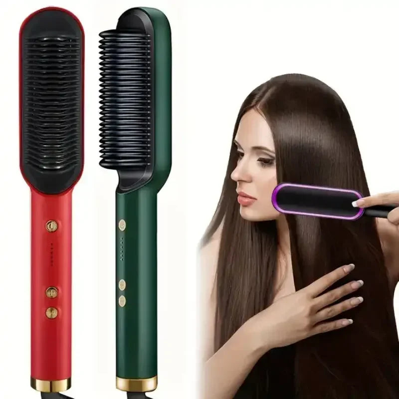ROFAELEC Electric PTC Heat Straightening Brush One Step Hair Dryer 3 In 1 Ceramic Flat Iron Women Hair Straightener comb And Curling