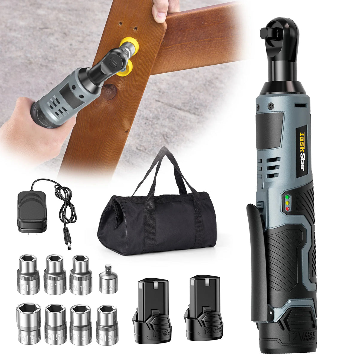 TaskStar Cordless Ratchet Wrench 3/8-inch Handheld