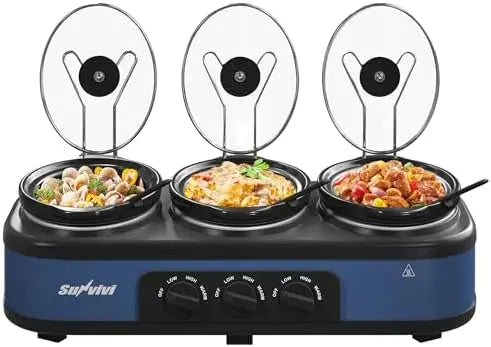 SUFVIVI Triple Slow Cooker, 3 x 2.5 QT Buffet Sever, Food Warmer